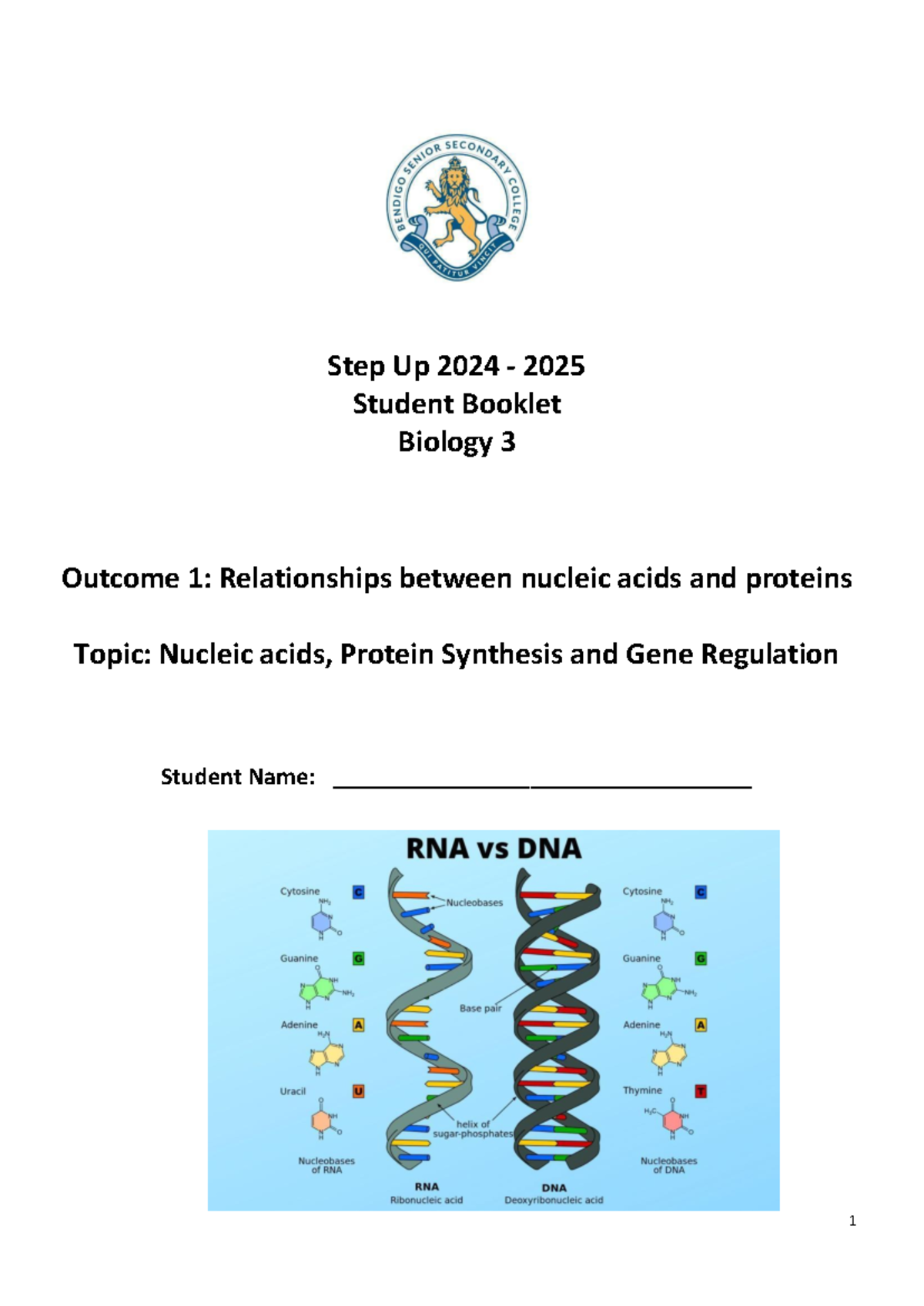 2025 Step Up Biology 3 Booklet: Nucleic Acids & Proteins Overview - Studocu