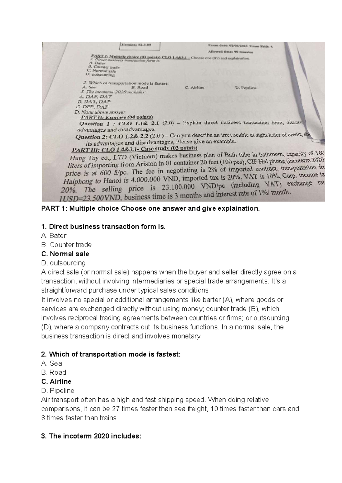 PART 1: Multiple Choice Questions with Explanations on Business ...