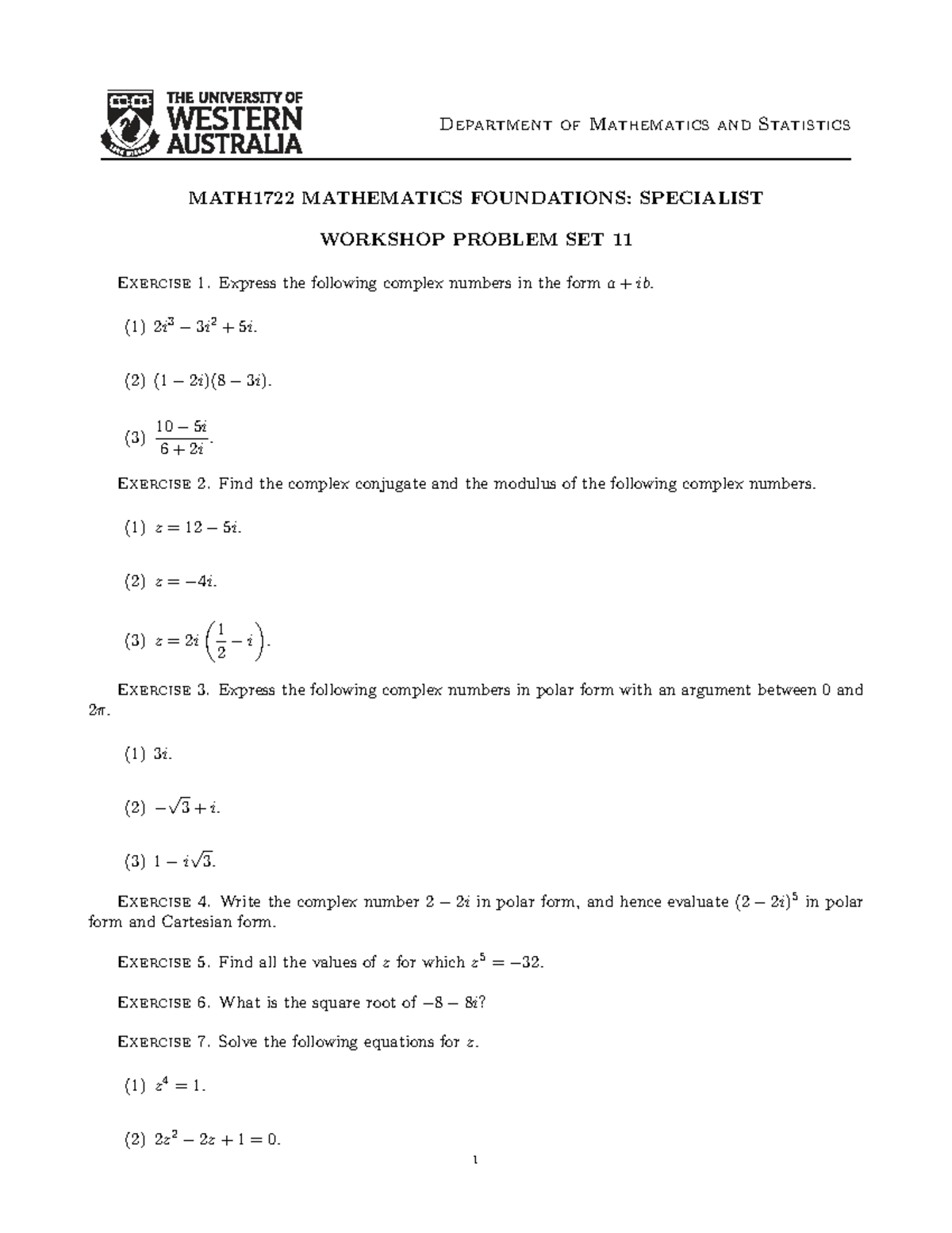 MATH1722 mathematics foundations: workshop problem set 11 solutions ...