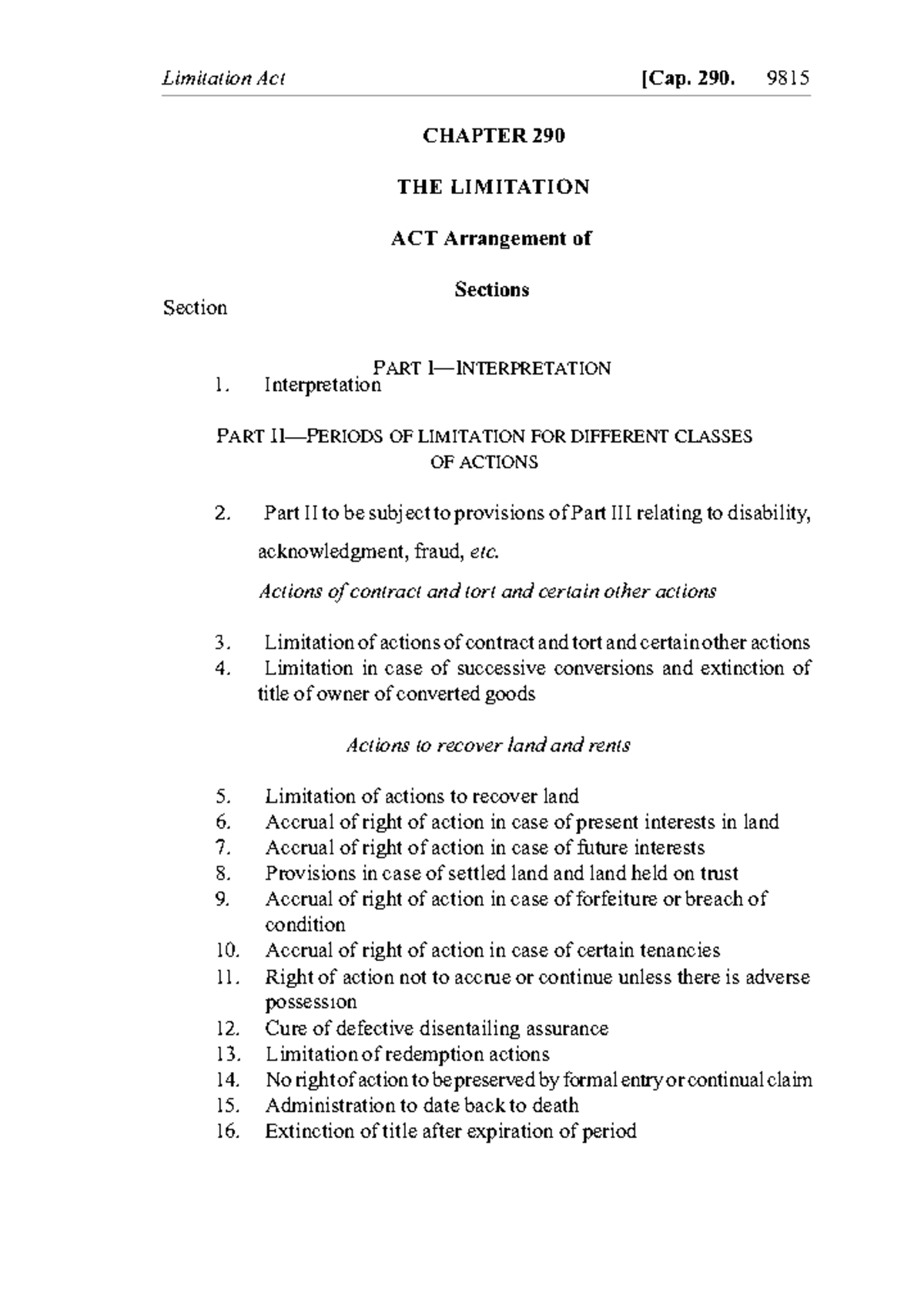 Limitation Act Cap 290 - Commencement of civil proceedings - Limitation ...