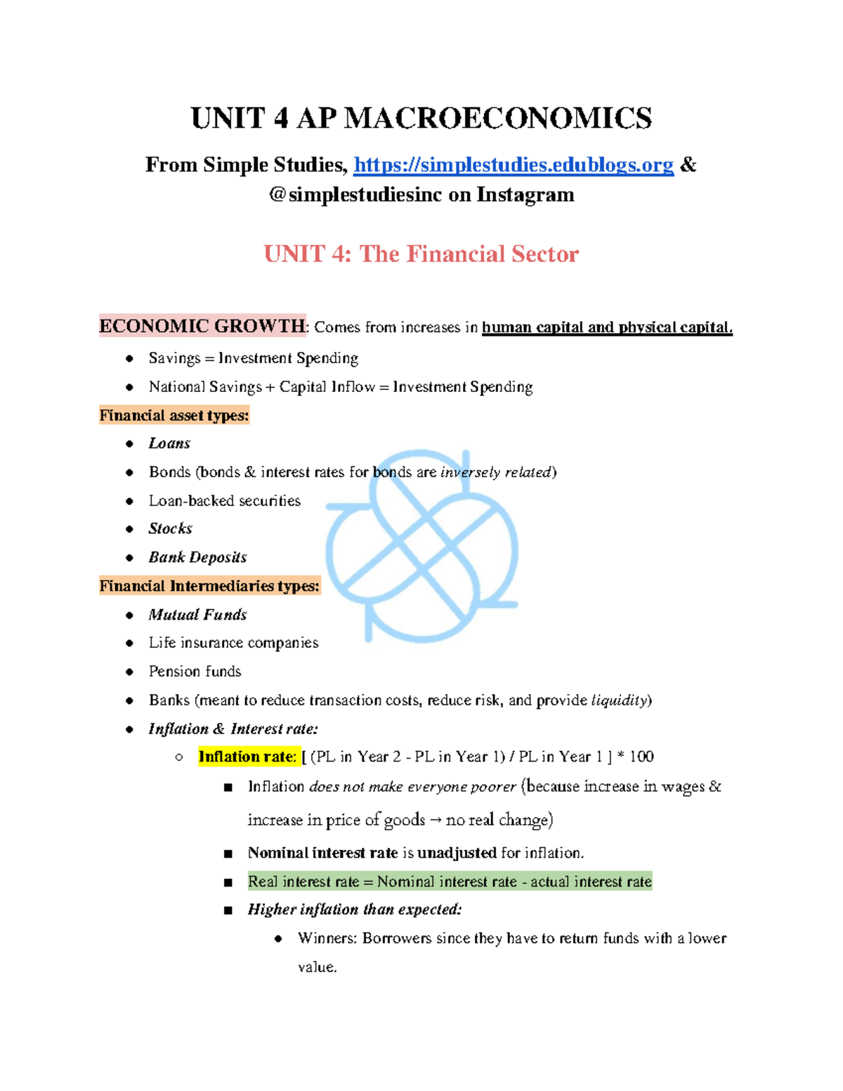 AP Macroeconomics Unit 4: The Financial Sector Overview - Studocu