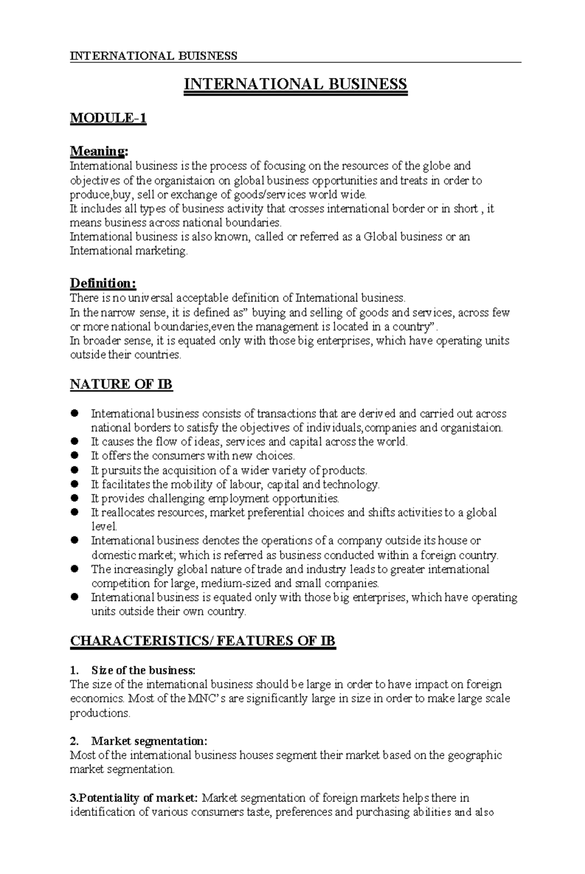 International Business Notes (IB 101): Key Concepts and Insights - Studocu
