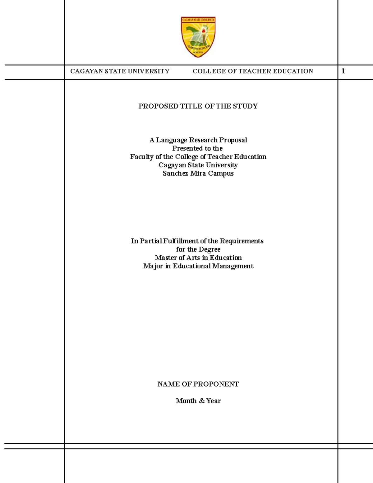 Research Proposal Template for MA Education (Educational Mgmt) - Studocu