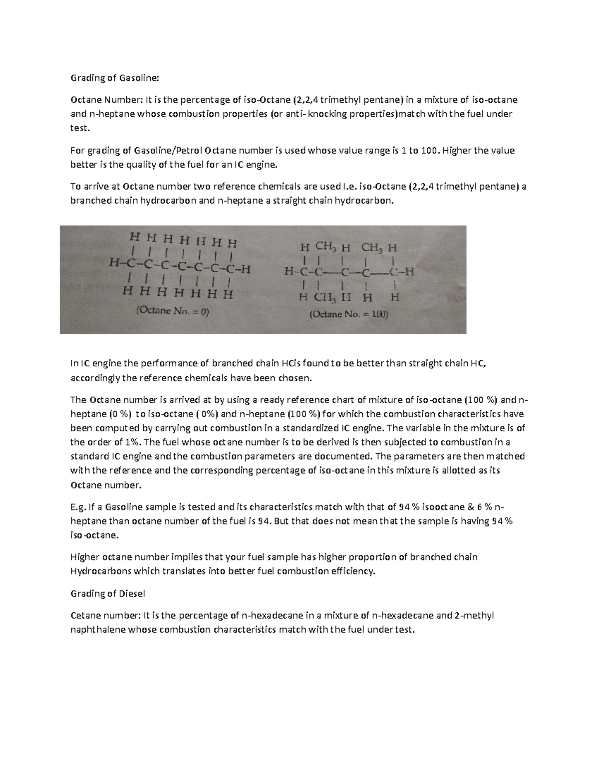 Gasoline and Diesel Grading: Lecture Notes on Octane and Cetane Numbers ...