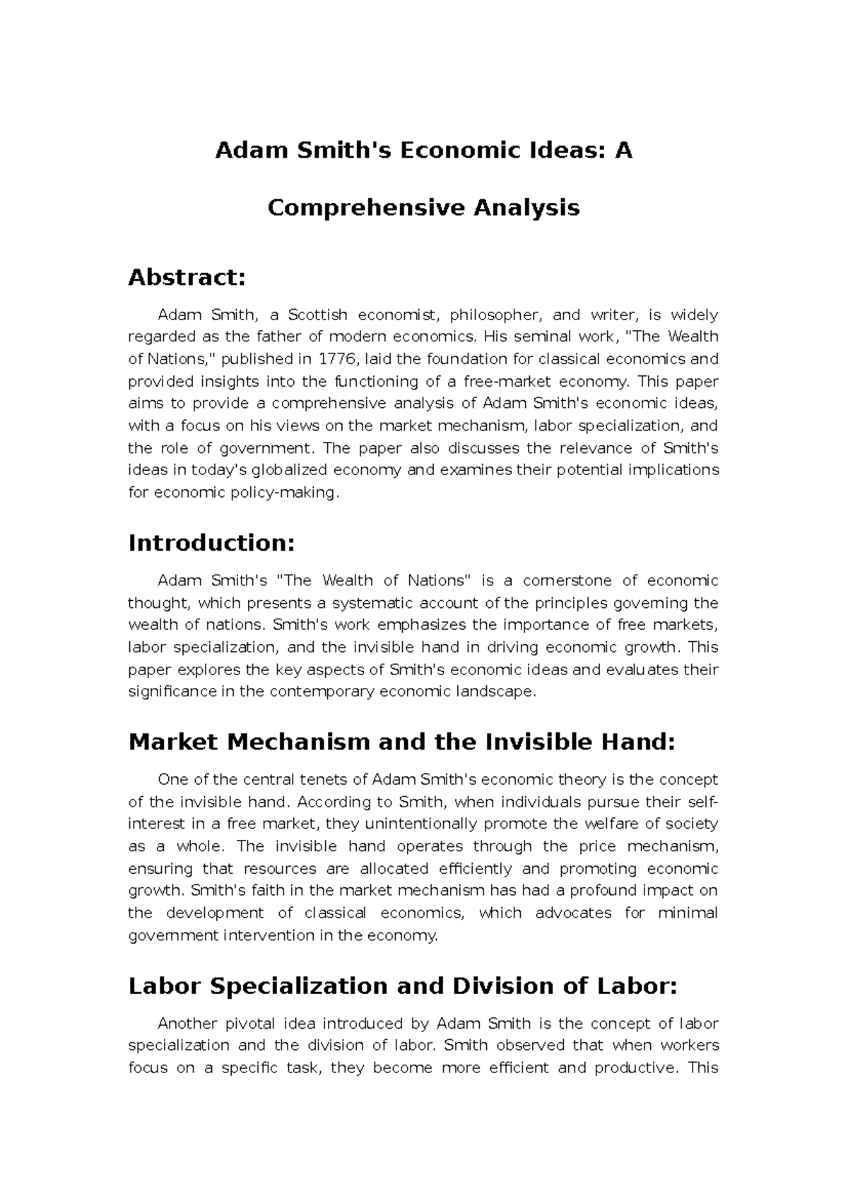 Adam Smith - Summary Adam - Adam Smith's Economic Ideas: A ...