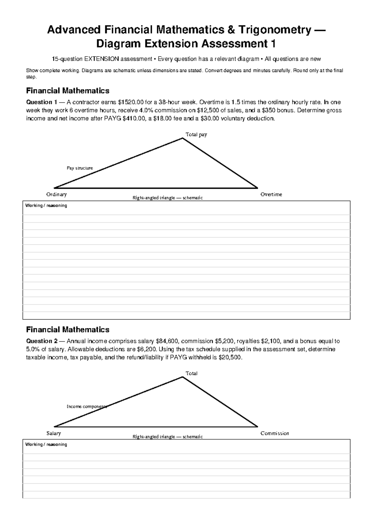 Advanced Financial Mathematics & Trigonometry Assessment 1 - Studocu