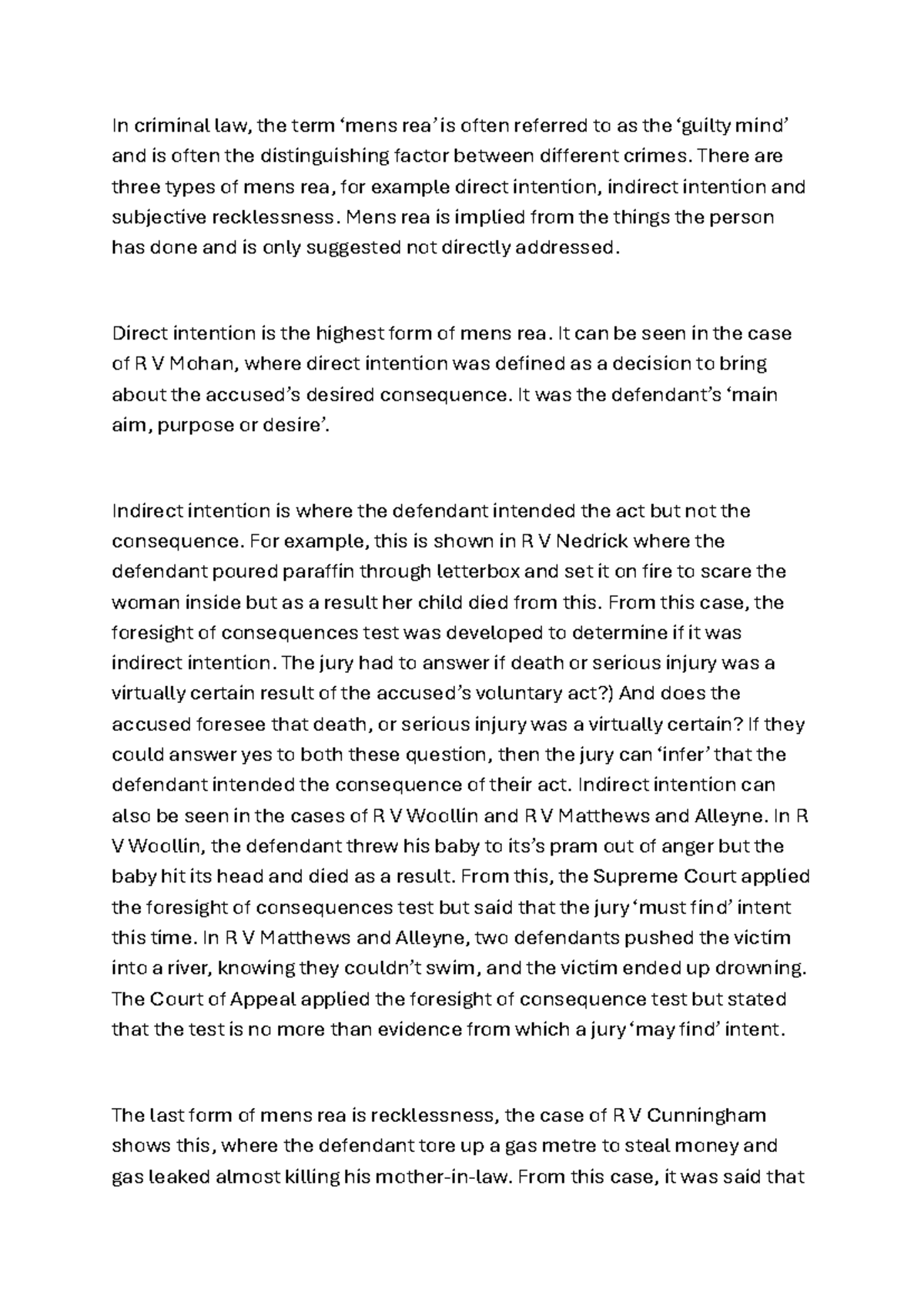 Mens Rea in Criminal Law: Understanding Intention and Recklessness ...