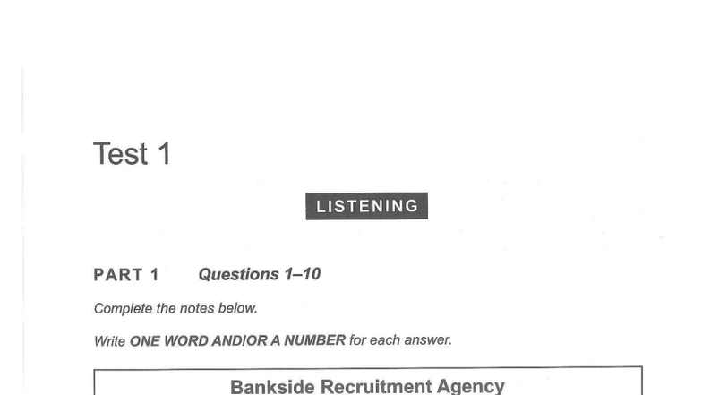 Test 1 Listening & Reading Questions - Comprehensive Guide - Studocu