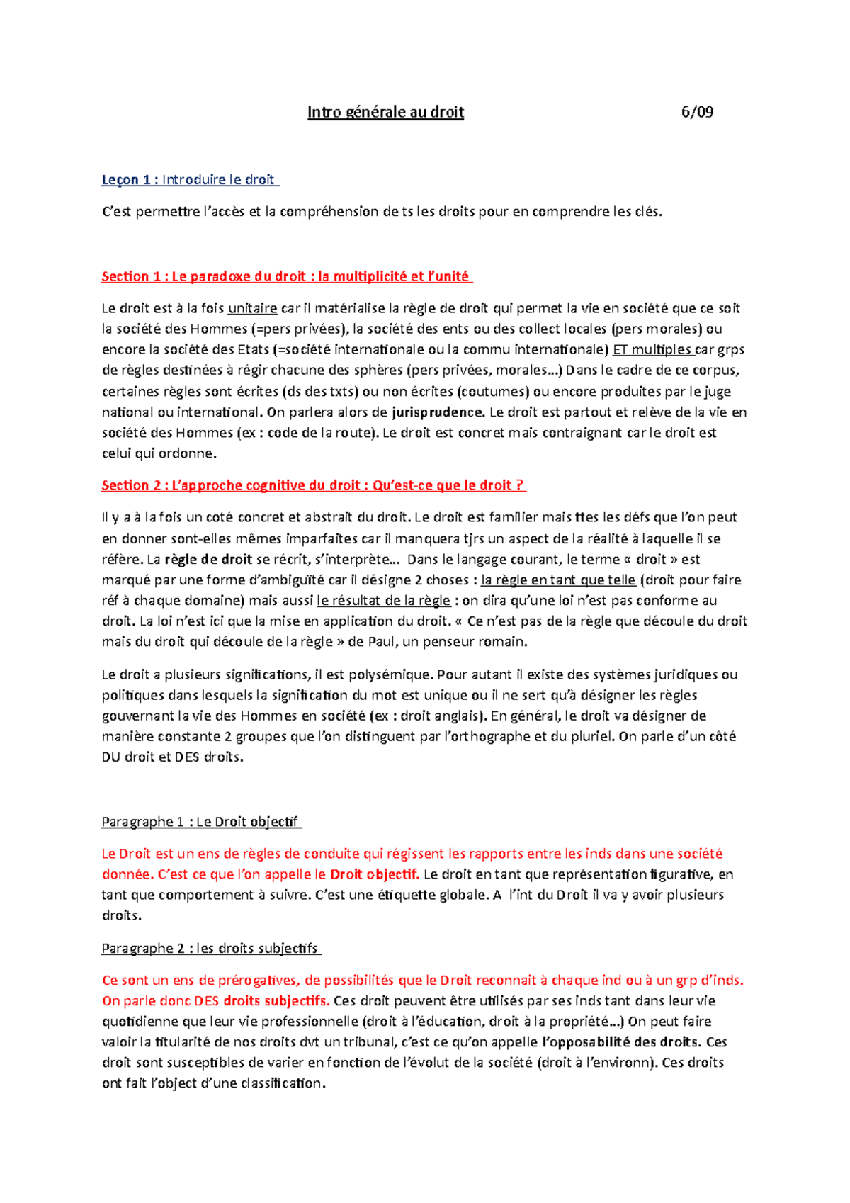 Leçon 1 à 4 - cours de 1ère année de droit - Intro générale au droit 6 ...