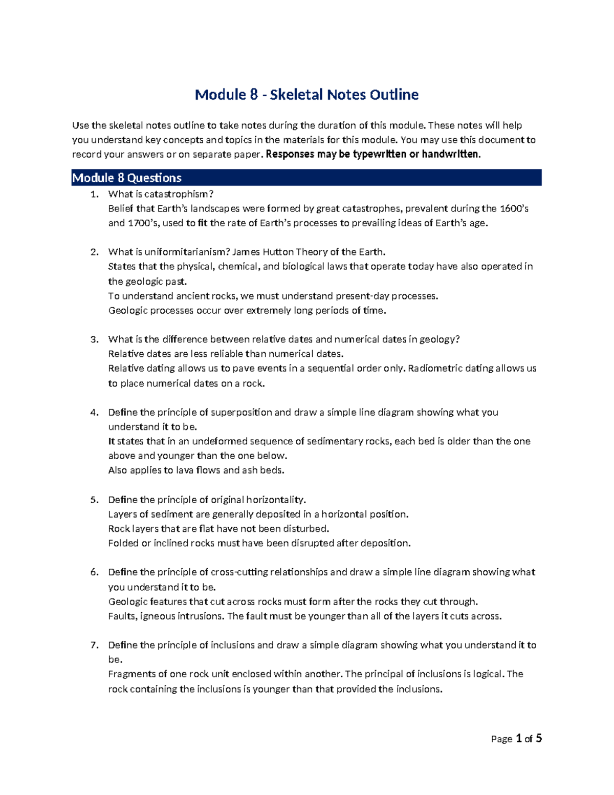 Module 8 Skeletal Notes Outline & Key Geologic Concepts - Studocu
