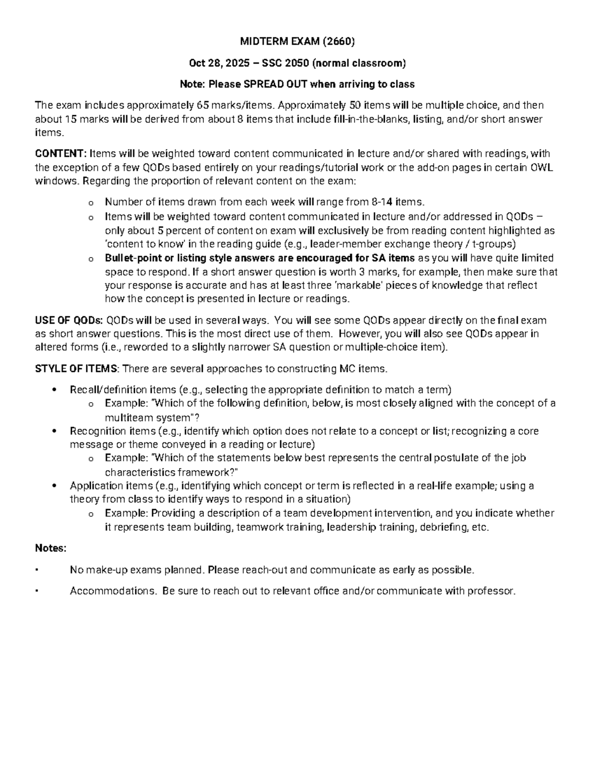 Midterm Exam Content Overview for SSC 2050 (2660) Fall 2025 - Studocu
