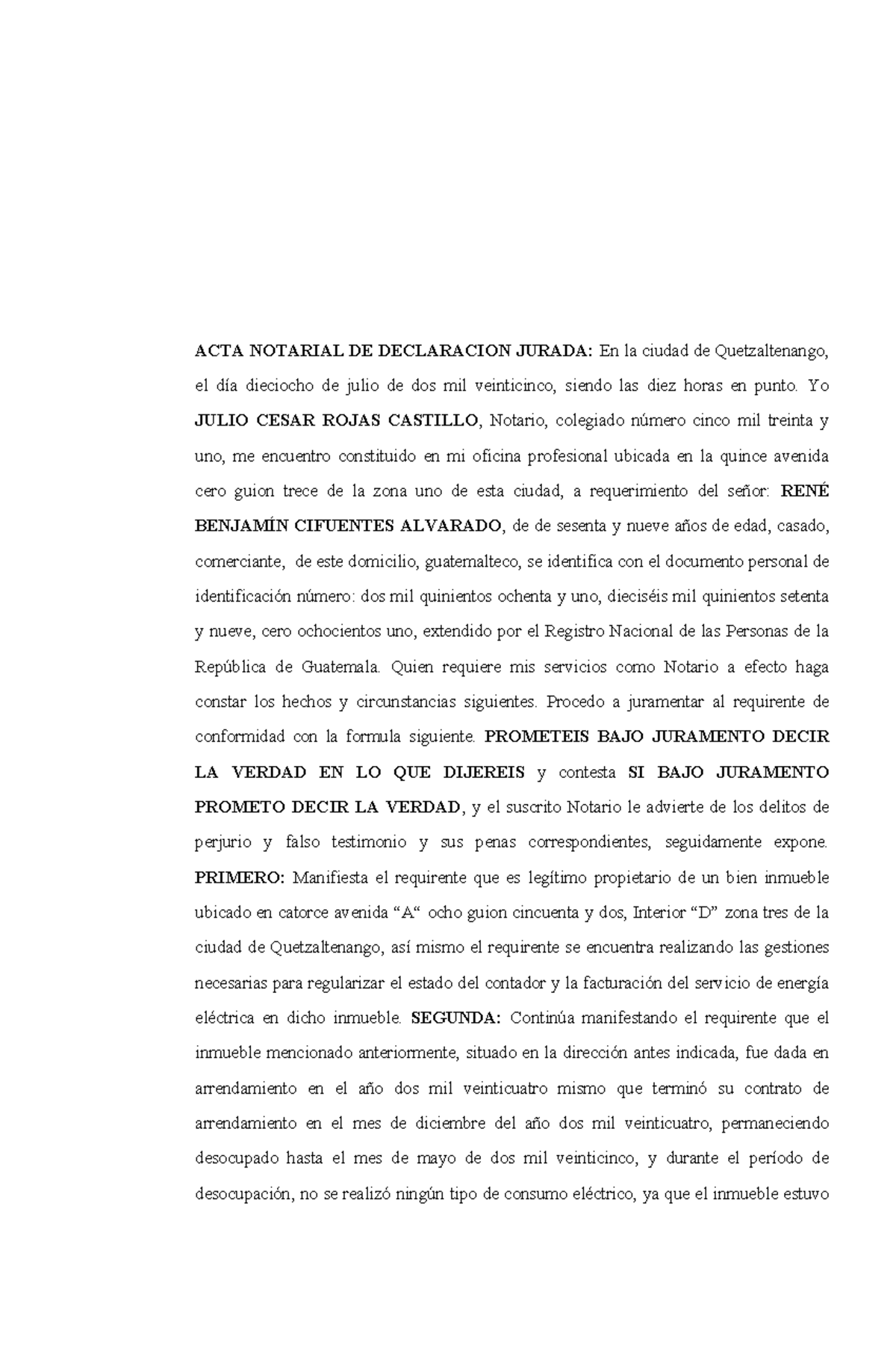 ACTA Notarial de Declaración Jurada EEMQ - Karla DC - Studocu