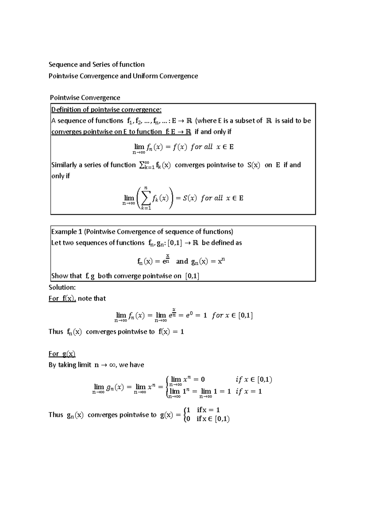 Pointwise & Uniform Convergence (I) - Pointwise Convergence and Uniform ...