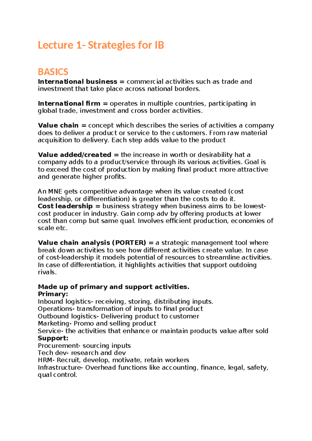 Lecture Notes on IB BASICS: Strategies in International Business - Studocu