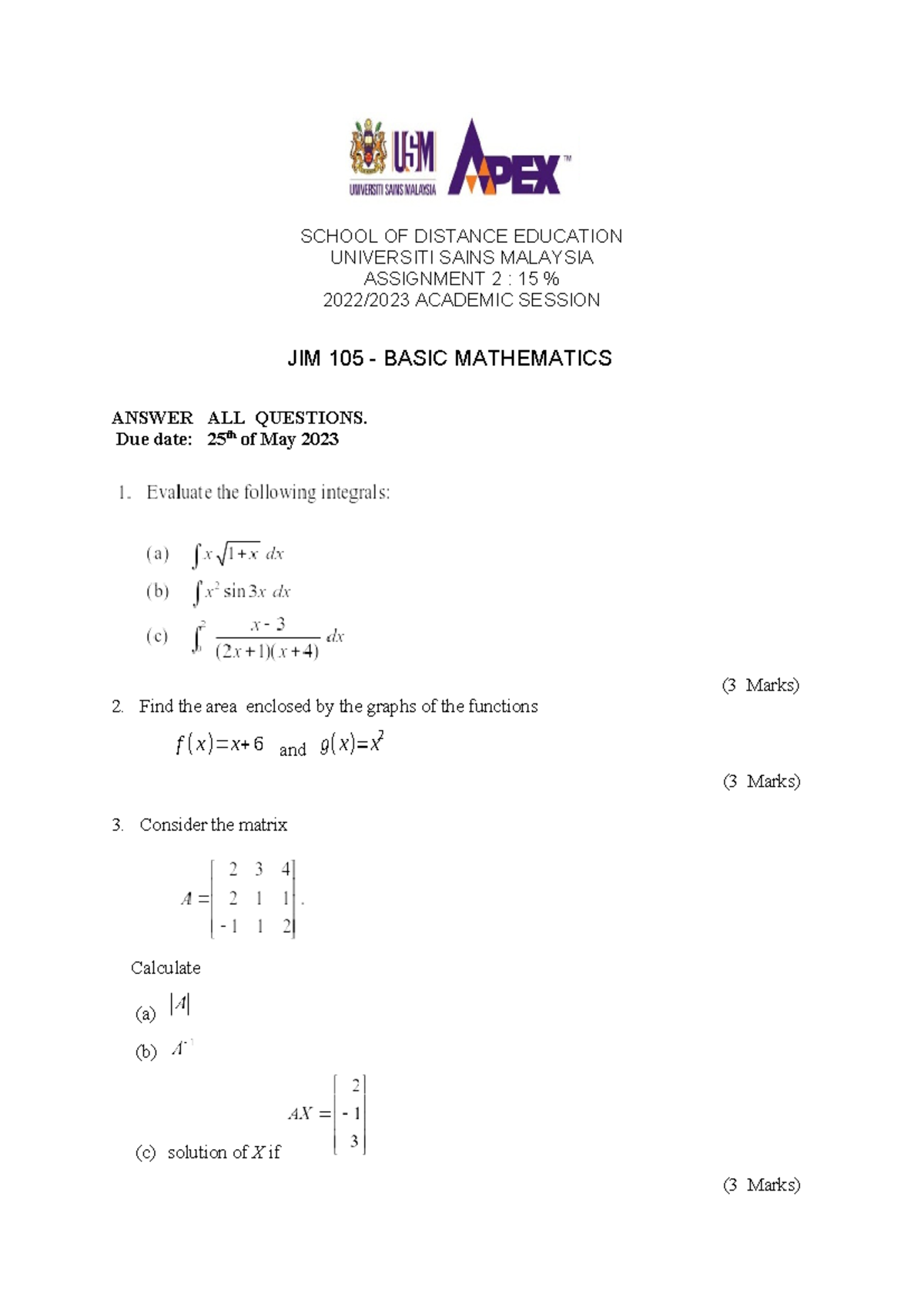 Basic Mathematics Assignment 2 - SCHOOL OF DISTANCE EDUCATION ...