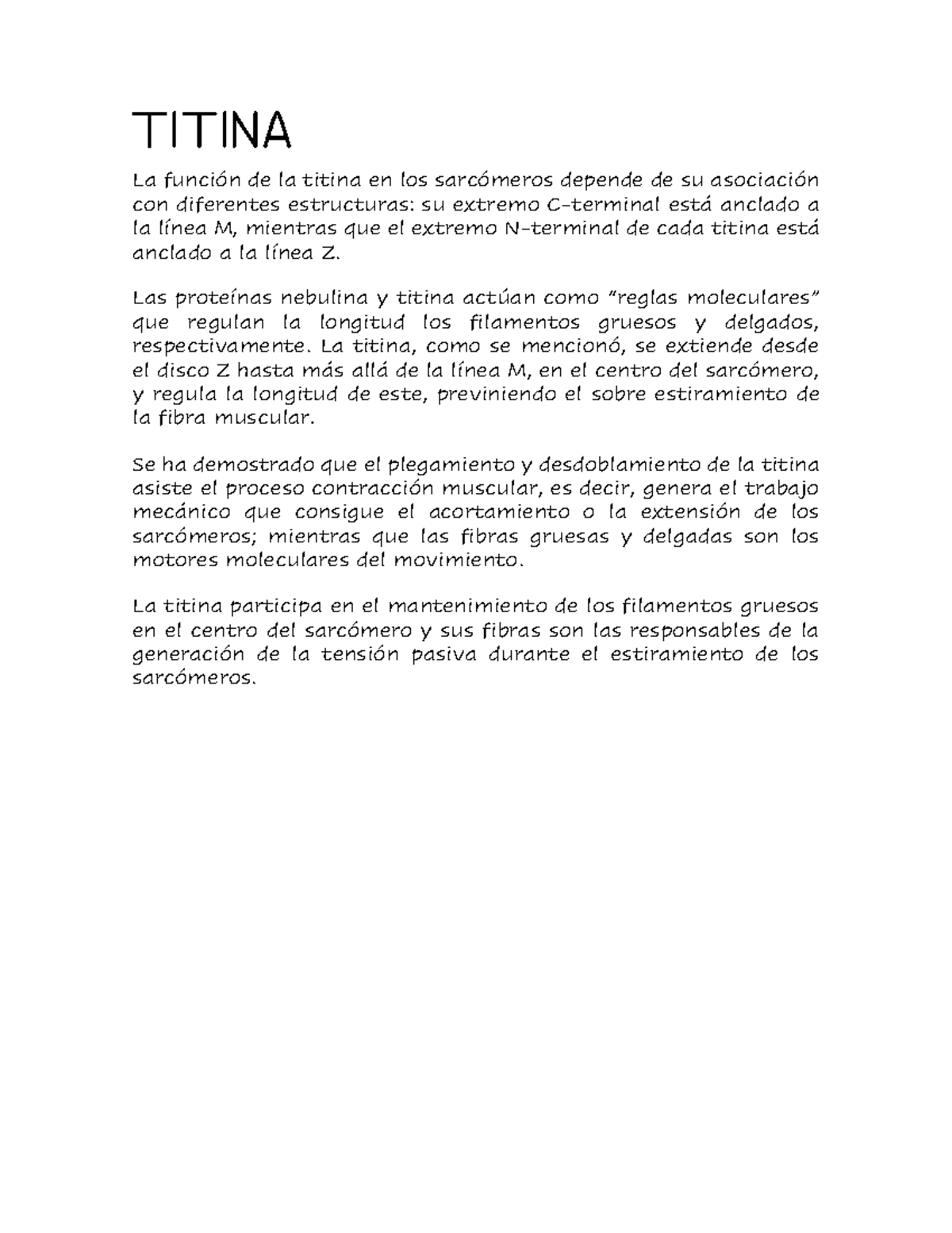 Funciones y rol de la titina en los sarcómeros - Studocu