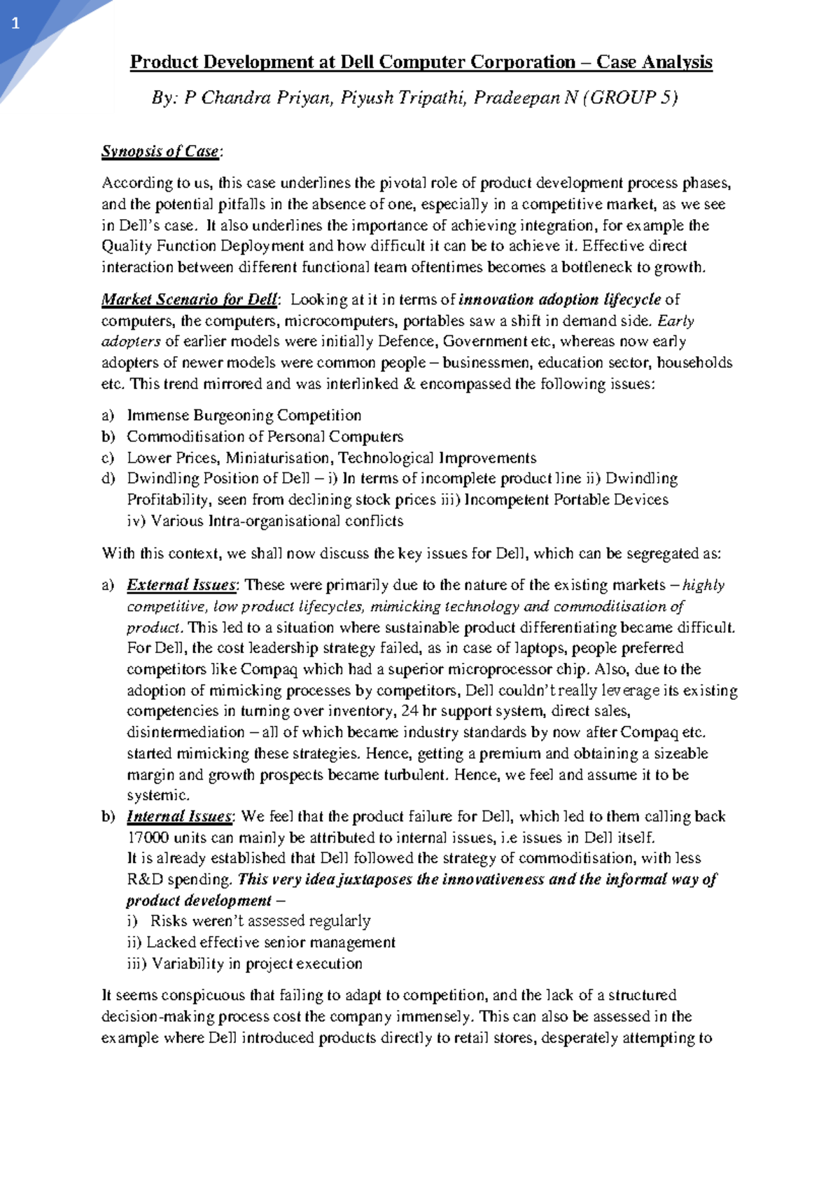 Product Development Strategies for Dell: Case Study Analysis - Studocu