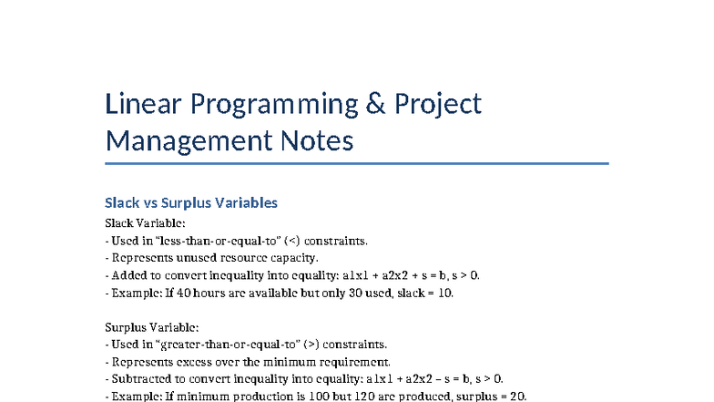 LP and PERT/CPM Project Management Notes - Studocu