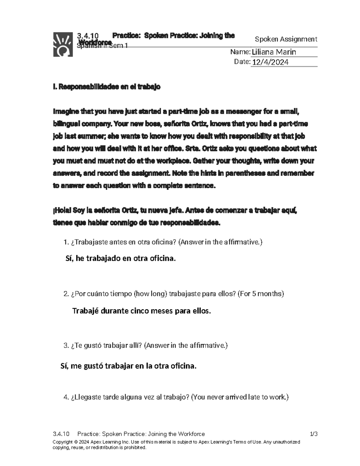 3.4.10 Practice - Spoken Assignment: Joining the Workforce Guide - Studocu