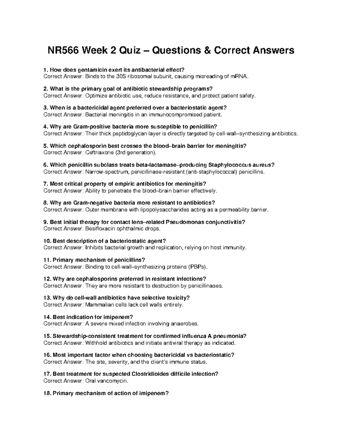NR566 Week 2 Quiz Answer Key: Correct Responses Explained - Studocu