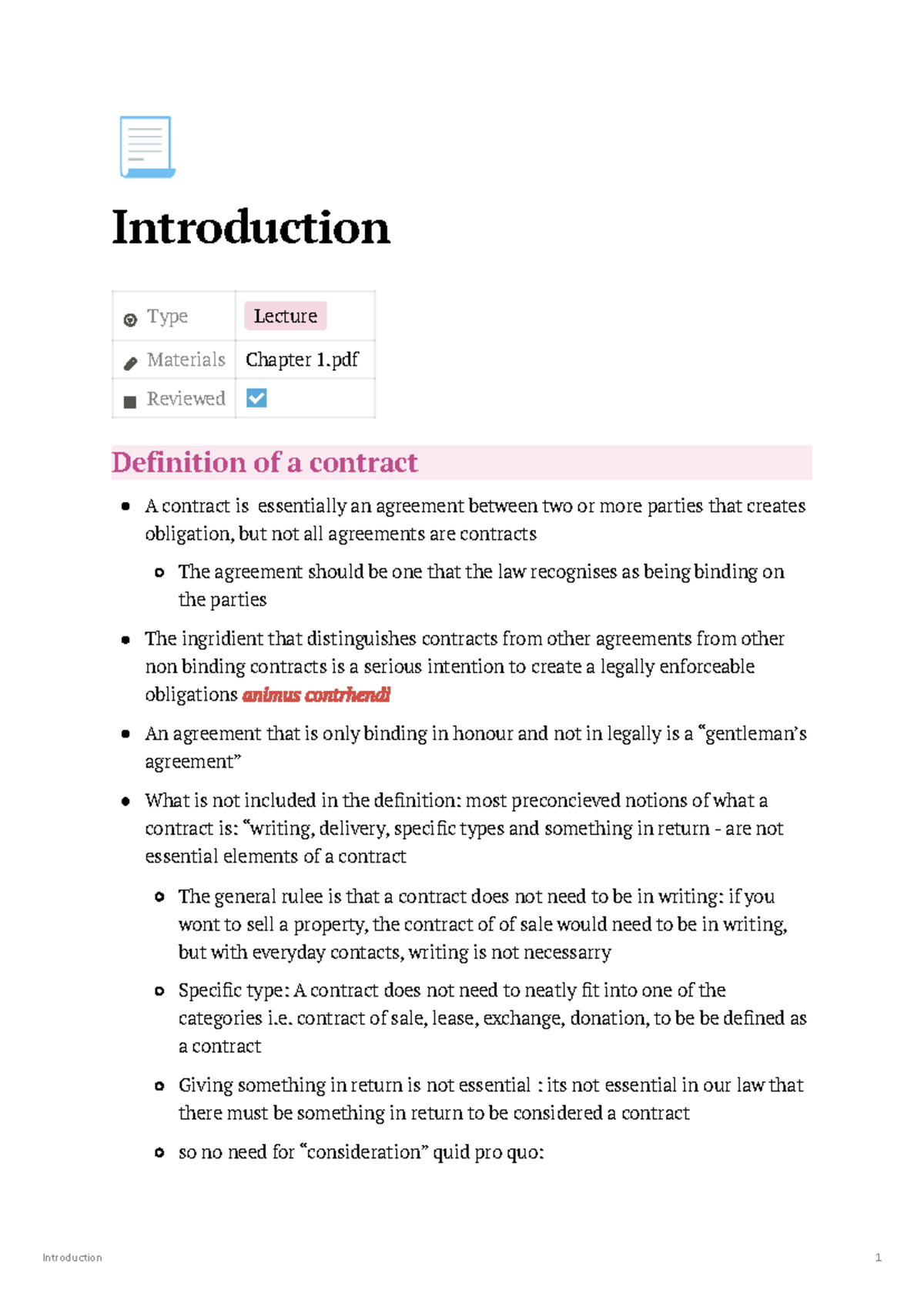 Contract Law Topic 1: Lecture Notes on Agreements and Obligations - Studocu
