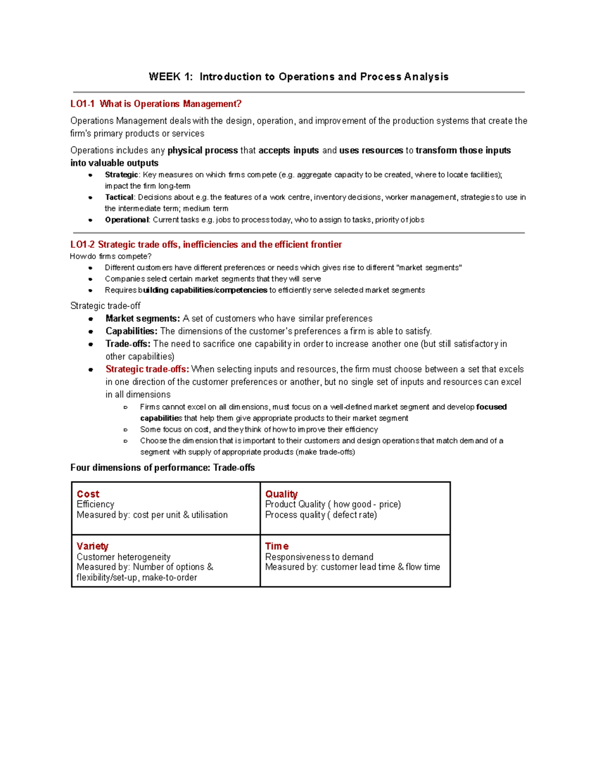 BIZ OPS 101: Week 1 - Intro to Operations & Process Analysis - Studocu