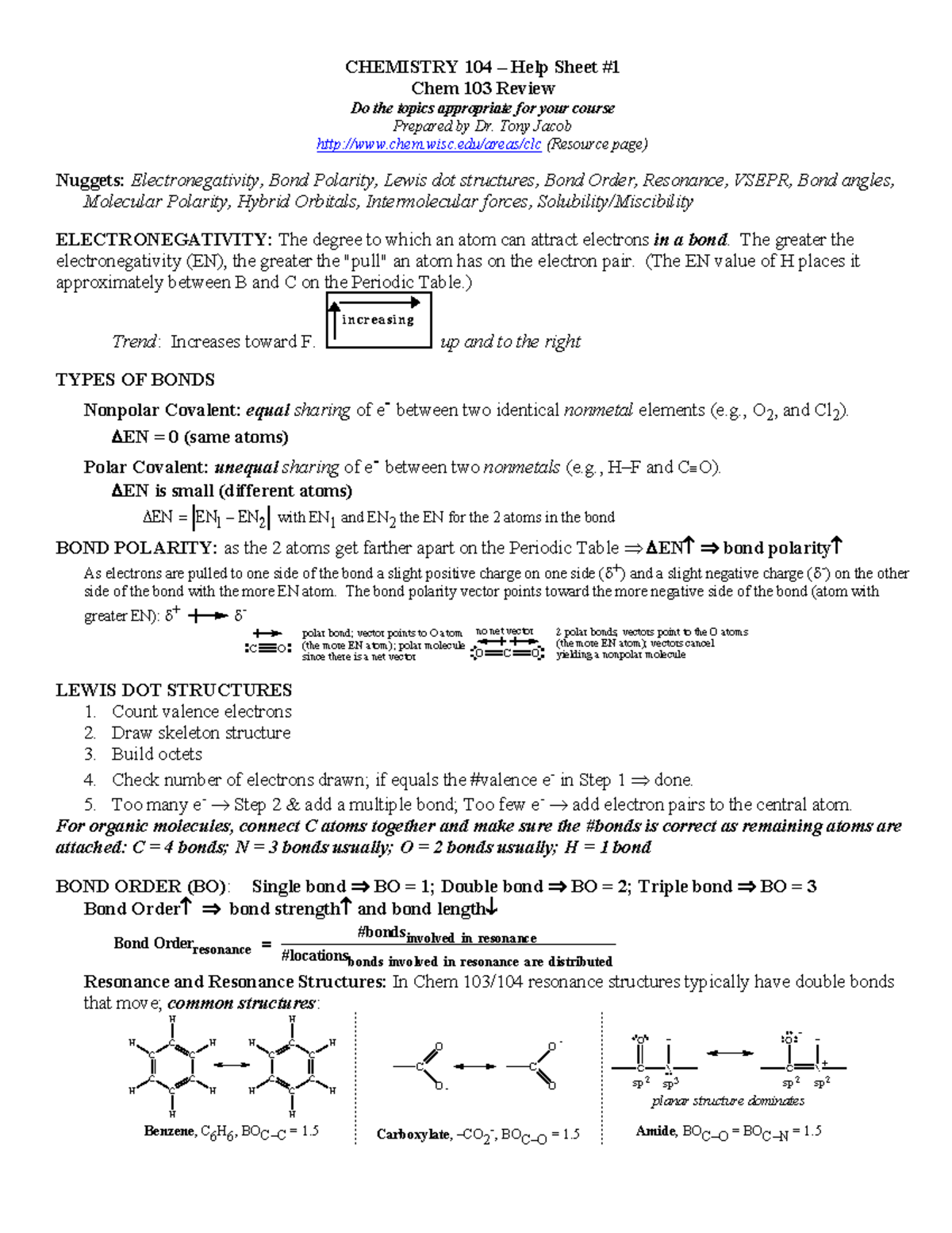 Chem 104 Help Sheet: Key Concepts from Chem 103 Review - Studocu