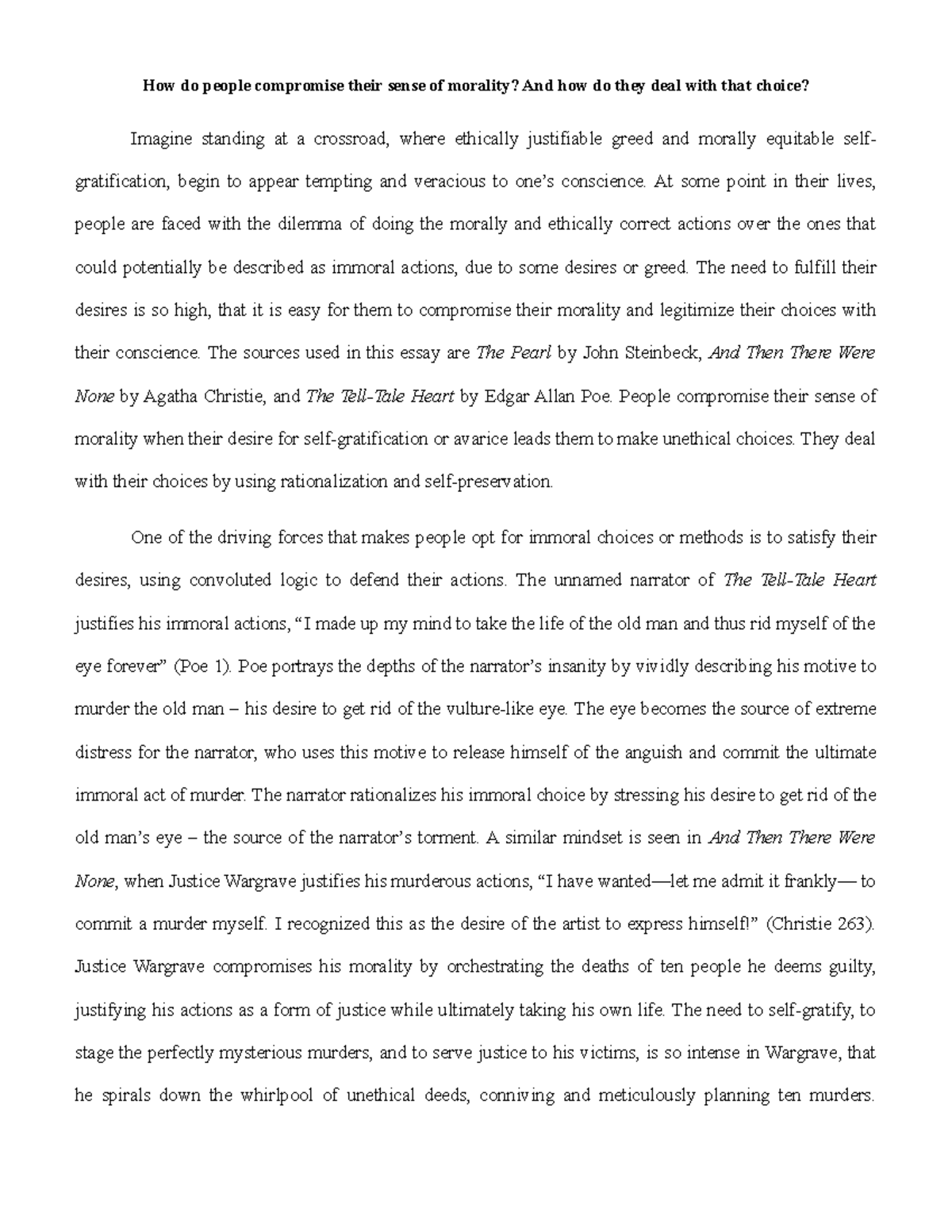 ICE 2 v5 - Essay on morality, greed, and justification in literature ...