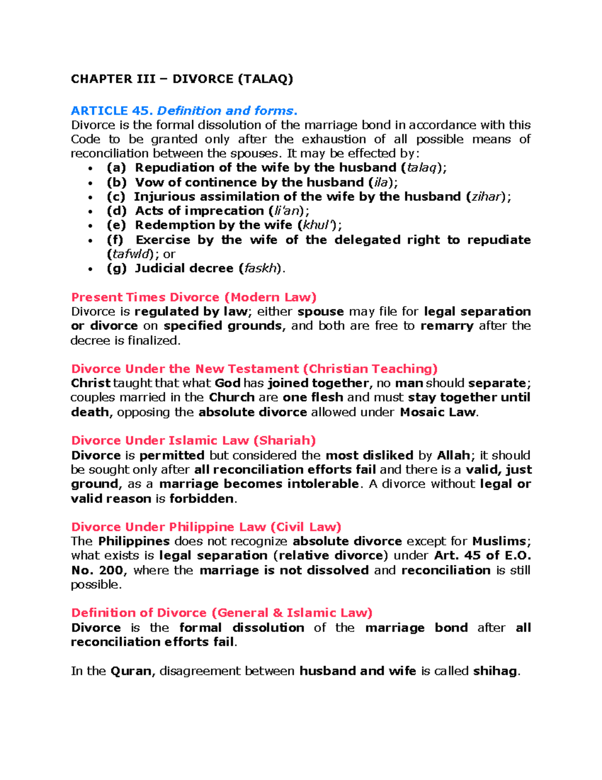 CHAPTER III - DIVORCE (TALAQ): Definitions, Forms, and Legal ...