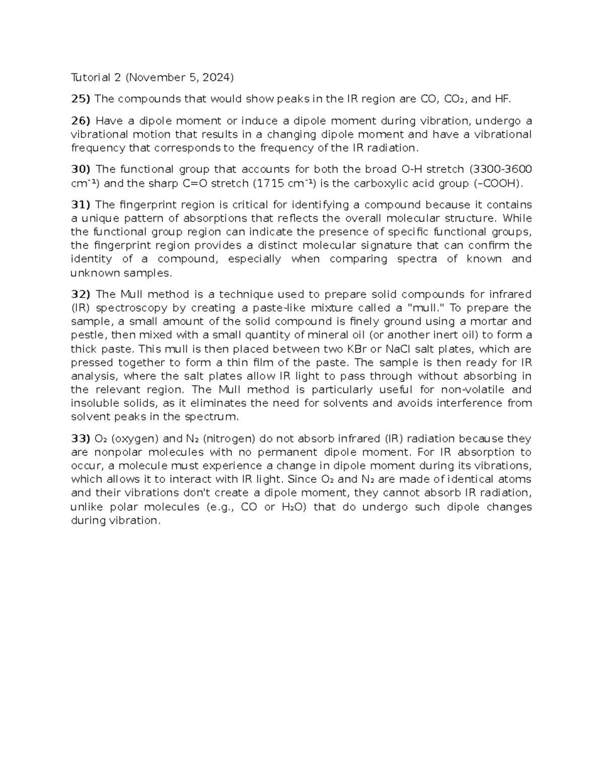 Chemistry 101: IR Spectroscopy Tutorial Notes (Nov 5, 2024) - Studocu