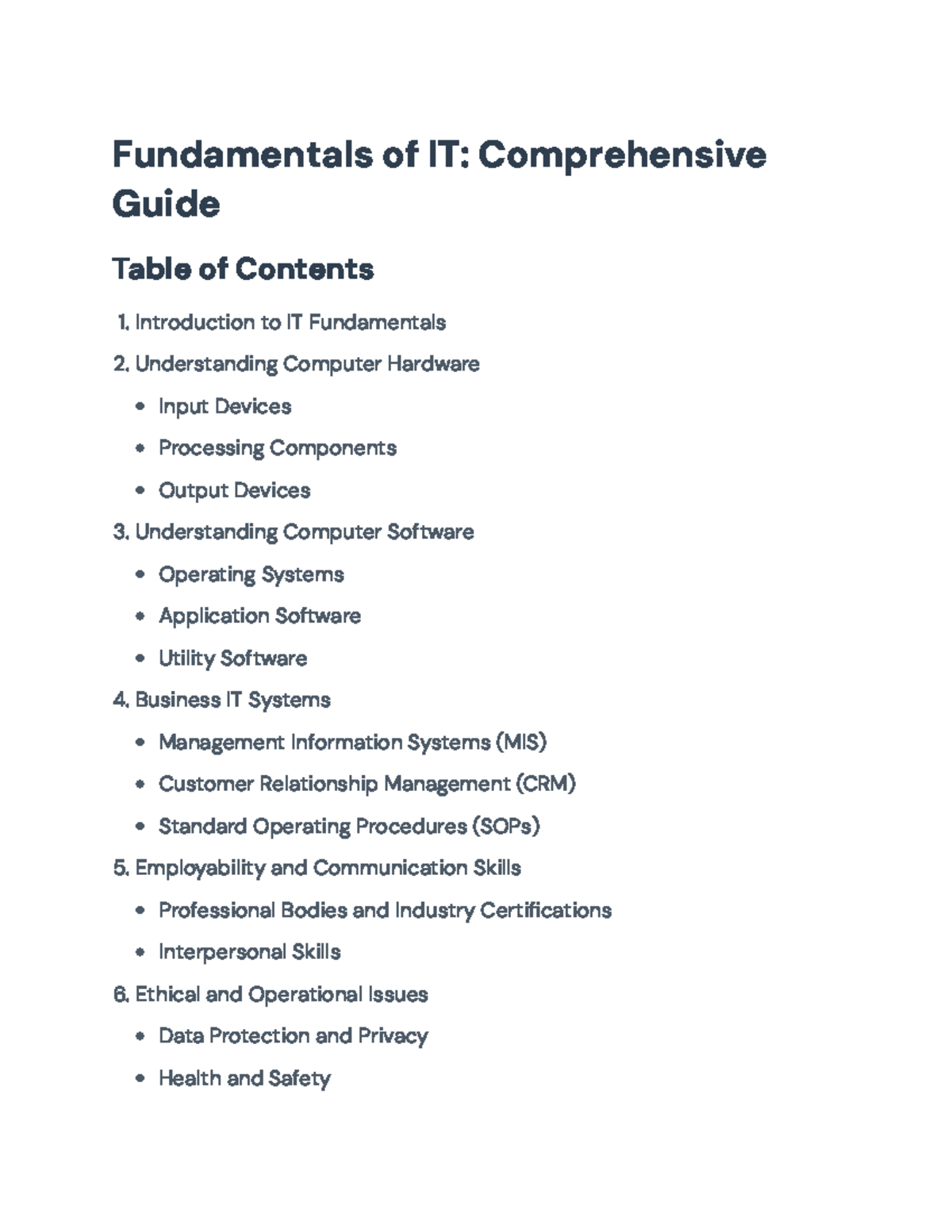 Fundamentals of IT: Comprehensive Guide for Course XYZ 101 ...