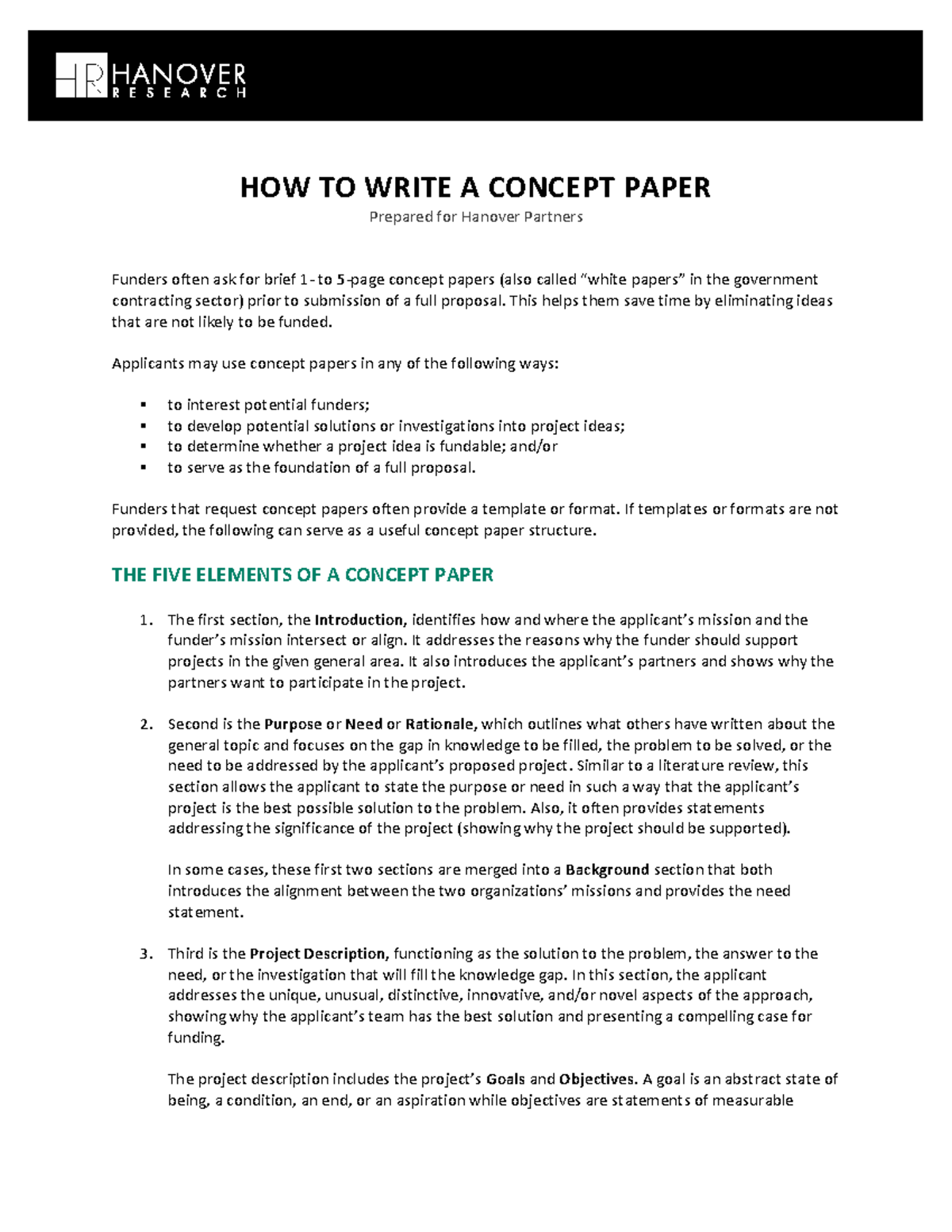 Guide to Writing a Concept Paper for Funding Proposals - Studocu