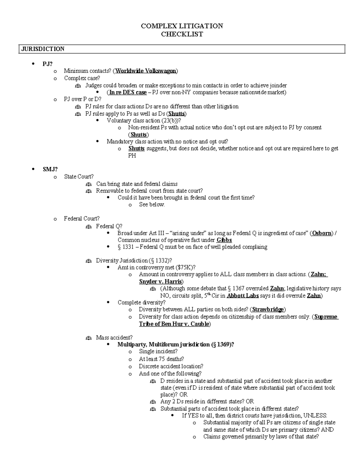 Complex Litigation Checklist: Jurisdiction & Class Actions Overview ...