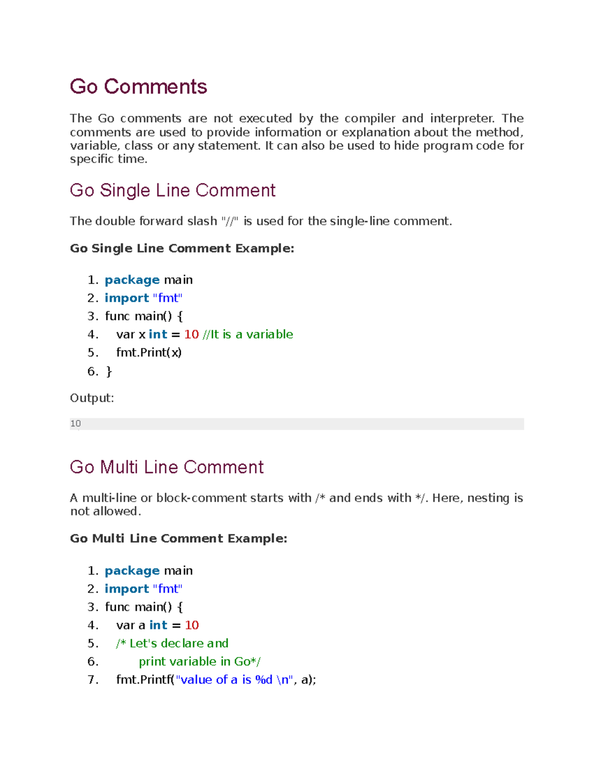 Go Comments - Notes for better understanding of the concepts - Go ...