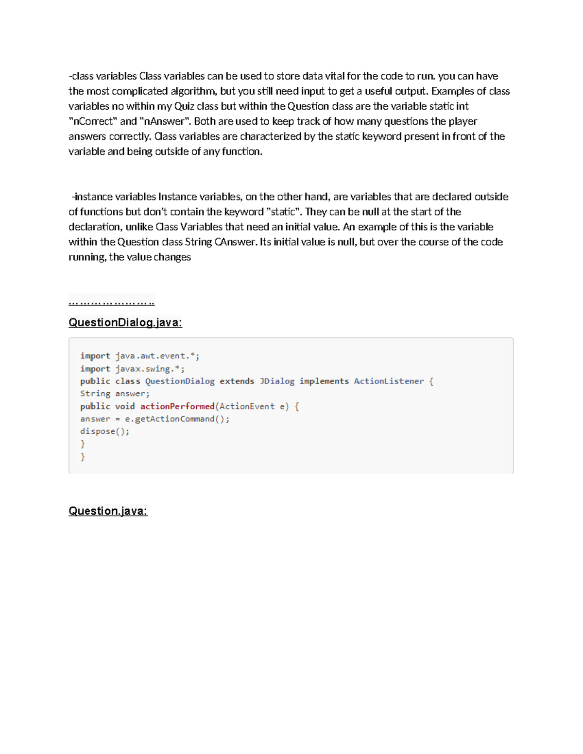 UNIT 8 DF - Class vs. Instance Variables in Java Quiz Solutions - Studocu