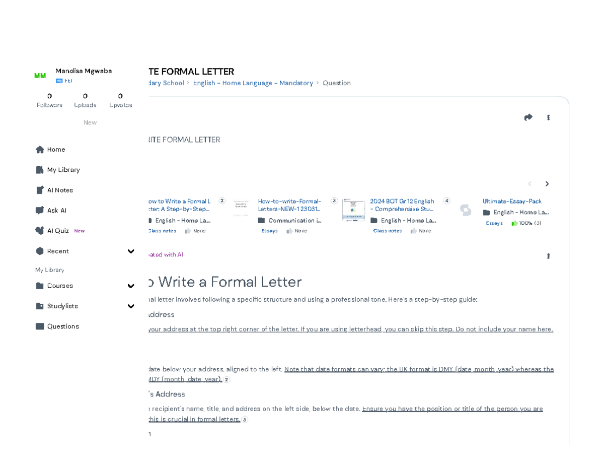 How to Write a Formal Letter: Guide for English Home Language MM - Studocu