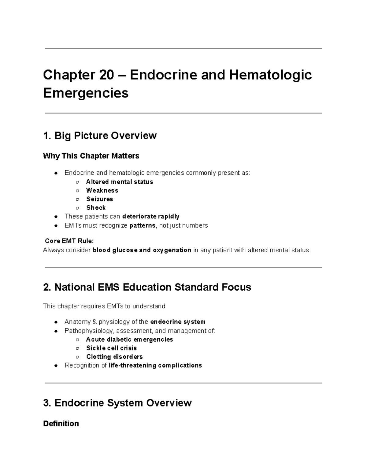 Chapter 20 – Endocrine & Hematologic Emergencies Overview - Studocu