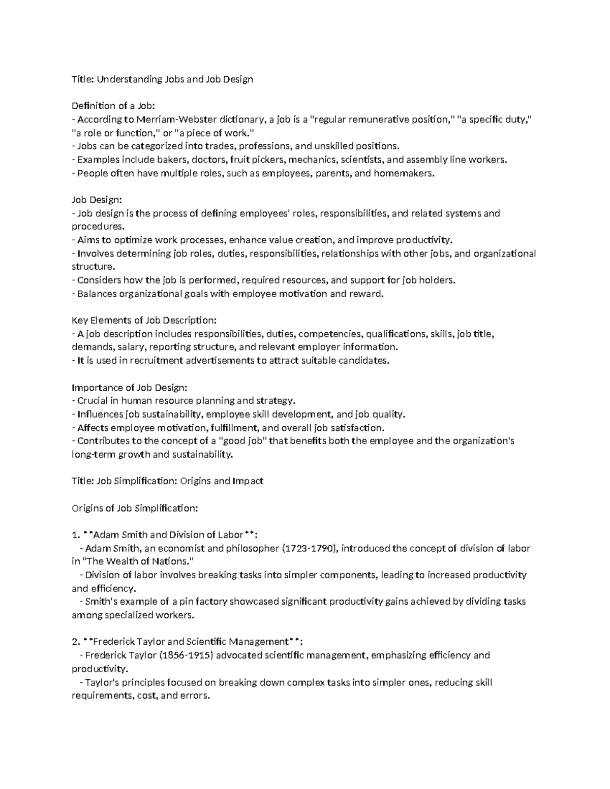 Understanding Job Design and Its Impact on Employee Motivation (UNIT 1 ...