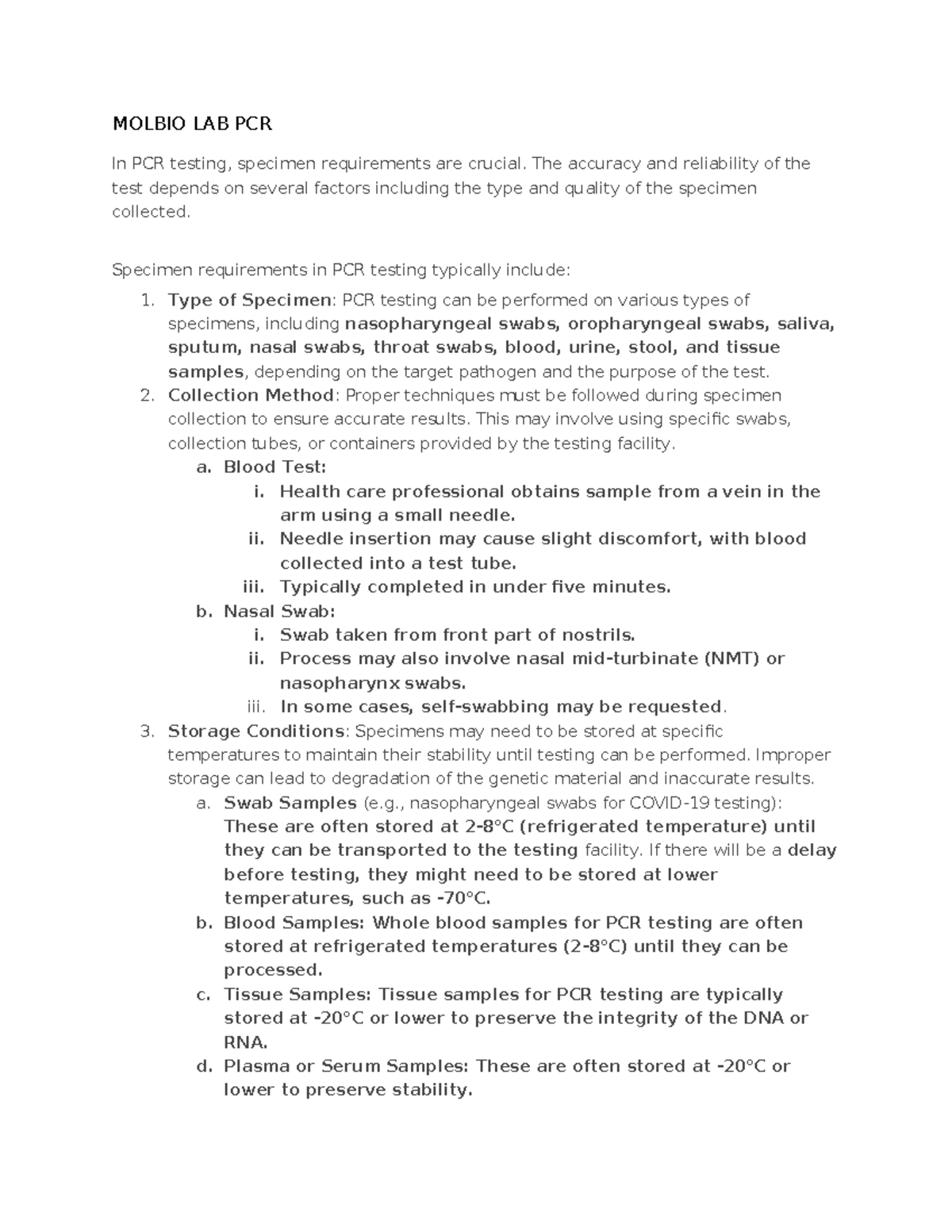 Document-4 - molbio - MOLBIO LAB PCR In PCR testing, specimen ...