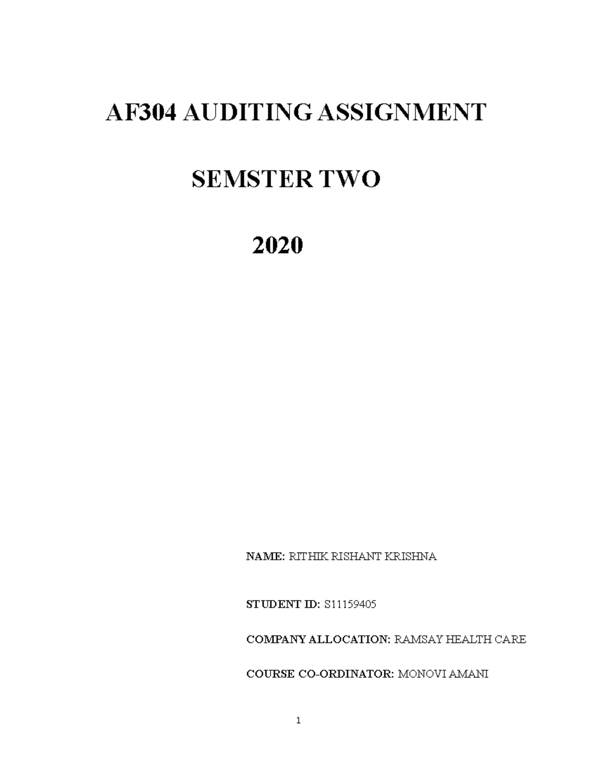 AF304 Final Assignment: Audit Reports & Analytical Procedures - Studocu