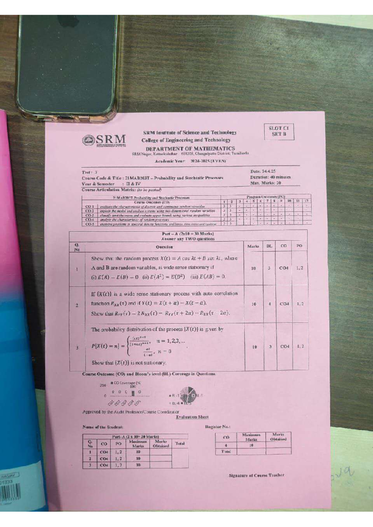 PQT - this is a ct question paper - SLOT CI SRM Institute of Science ...