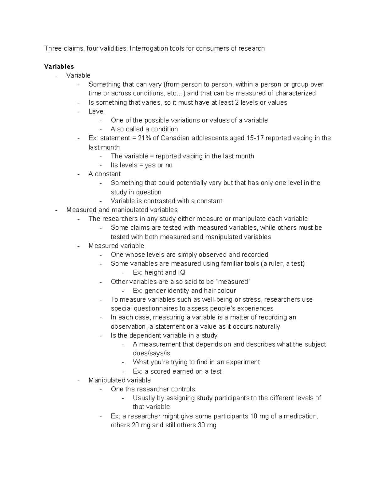Psyc 201 CH 3 - Lecture Notes on Research Variables and Validities ...