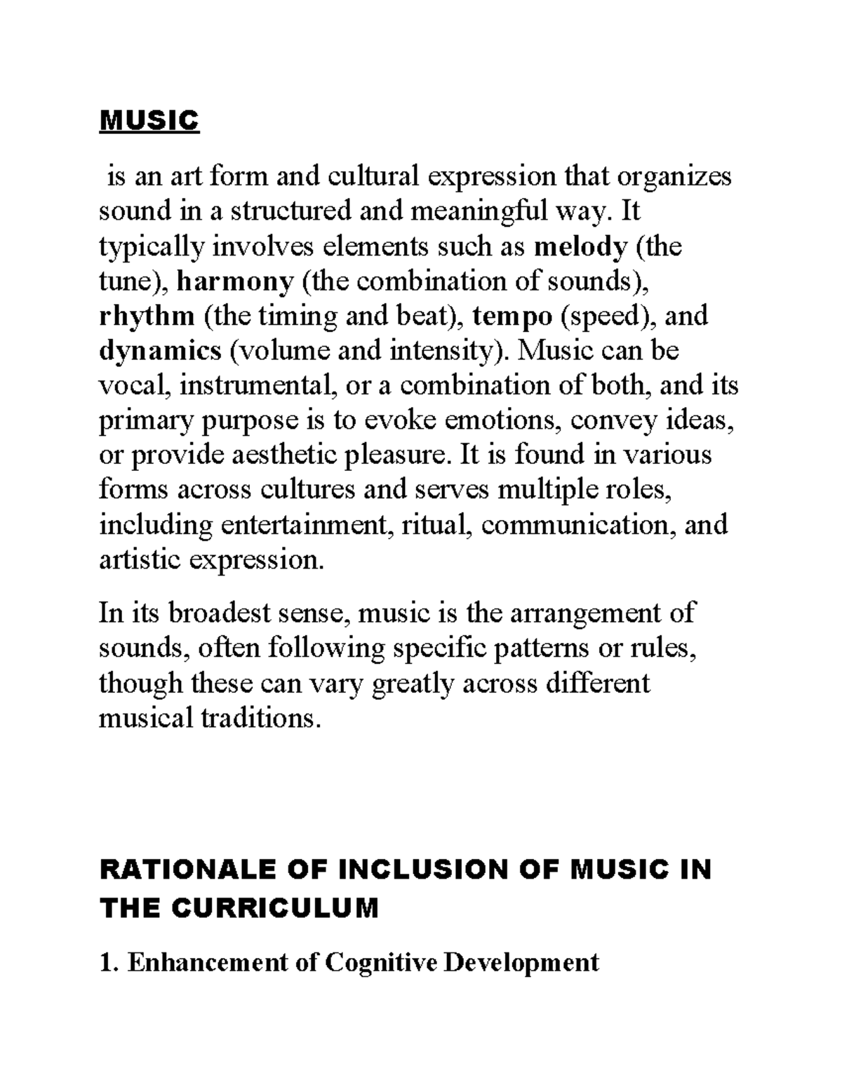 Rationale for Inclusion of Music in the Curriculum: Benefits and ...