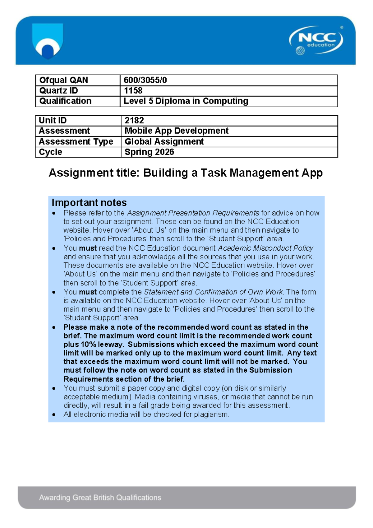 Mobile App Development Assignment (NCC 1158) - Spring 2026 - Studocu