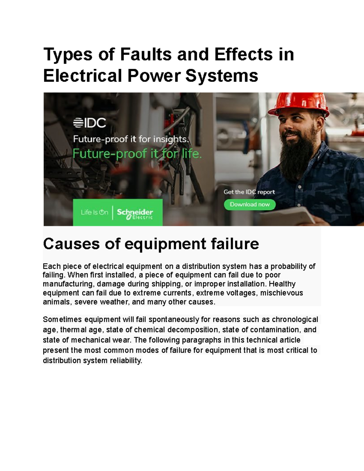 Types of Faults and Effects in Electrical Power Systems - Overview ...