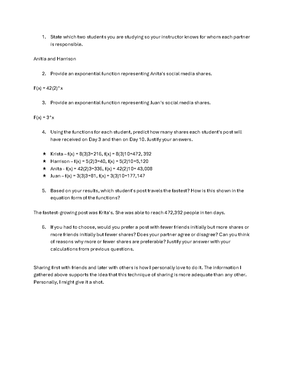 07.02 Analyzing Exponential Functions - State which two students you ...