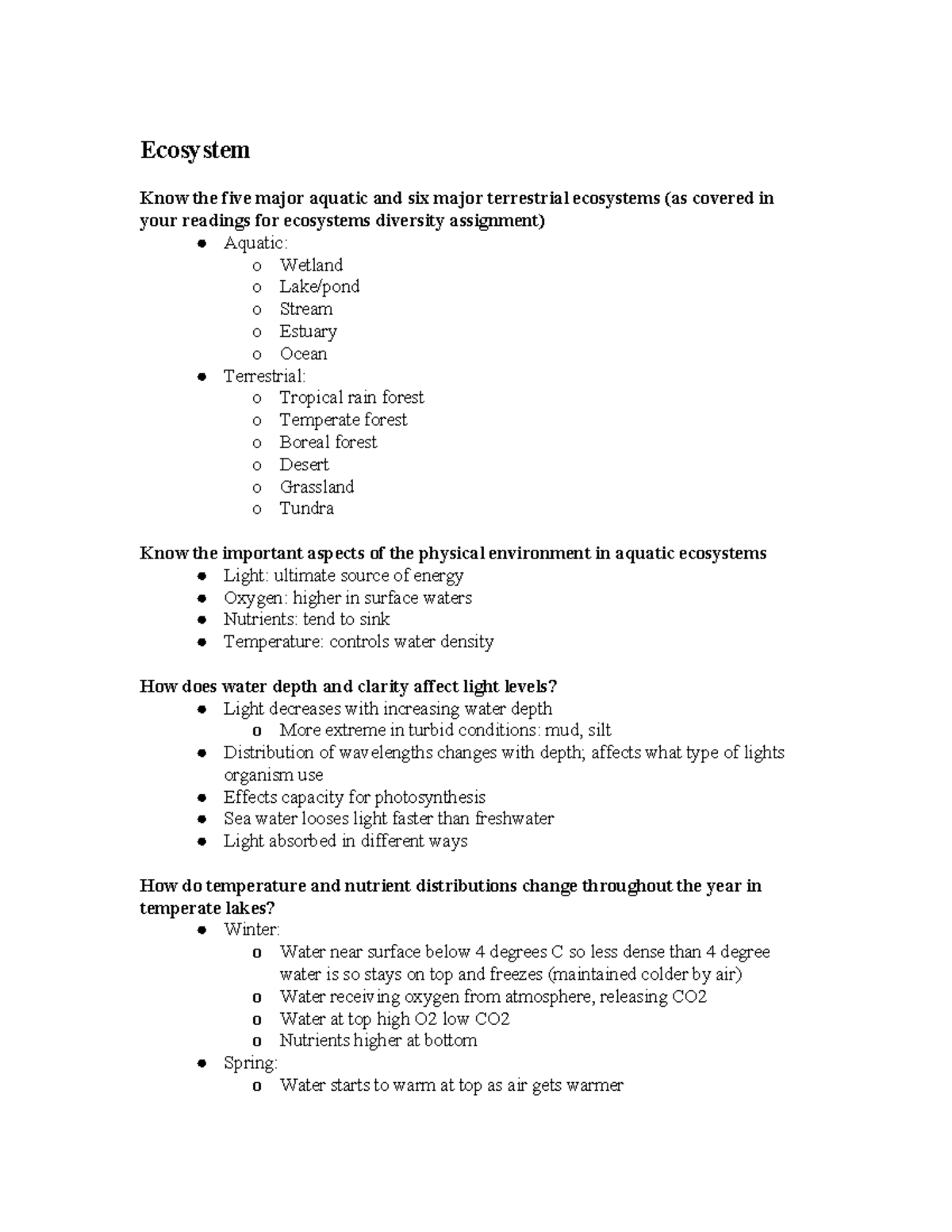 Bio 201 Final Exam Study Guide: Ecosystems, Behavior & Population ...