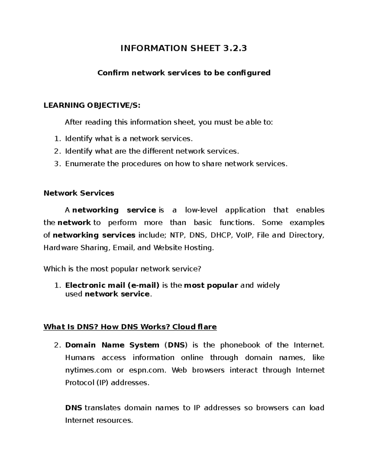 CSS - Info Sheet 3.2-3 - Network Services Configuration Overview - Studocu