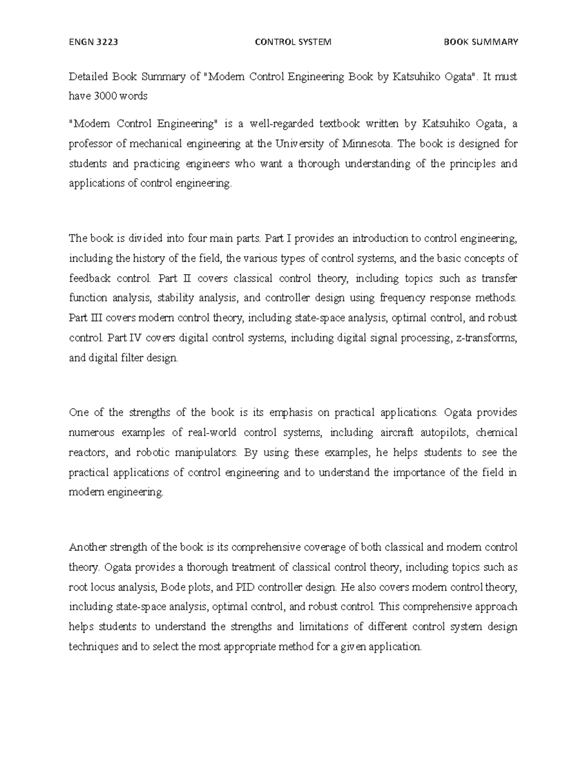 Summary of "Modern Control Engineering" by Katsuhiko Ogata - Book ...