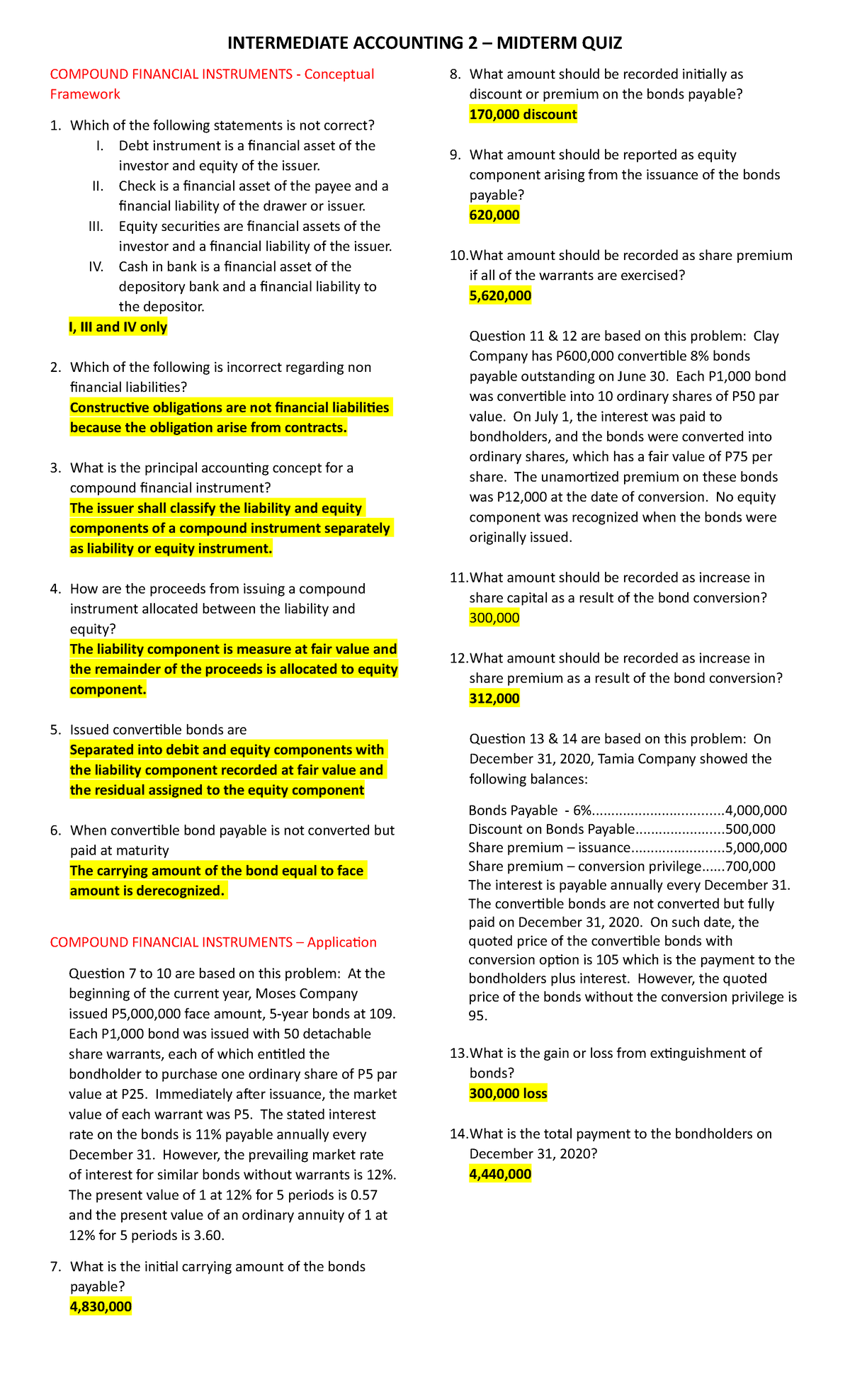 IA2 - Midterm QUIZ Solutions for Compound Financial Instruments - Studocu